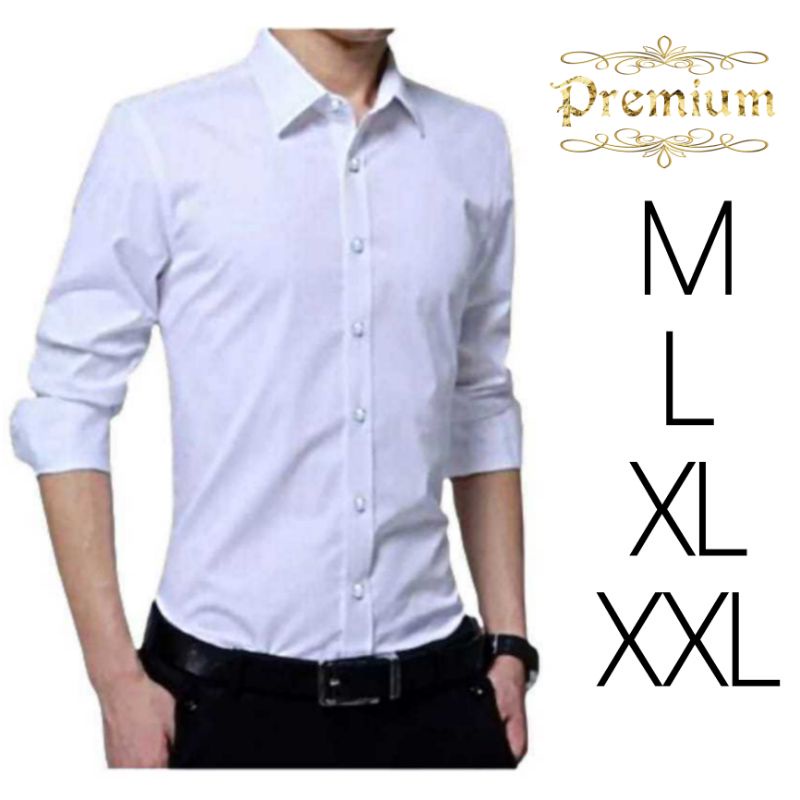 Jual Kemeja Putih Polos Pria Dewasa Lengan Panjang Slim Fit Katun Shopee Indonesia