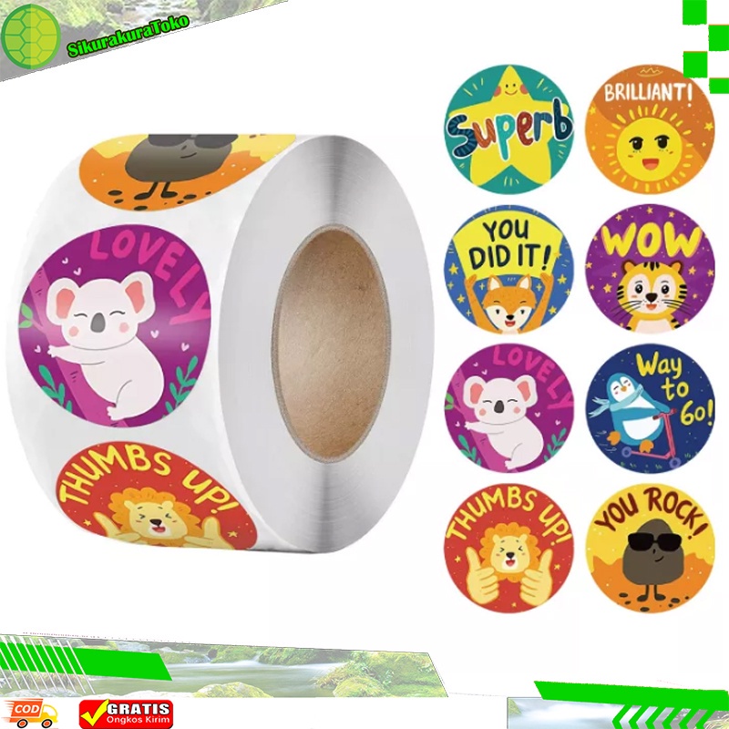 Jual (SKN) Isi 500 PCS Stiker Reward Bulat 1 Roll Label Sticker ...