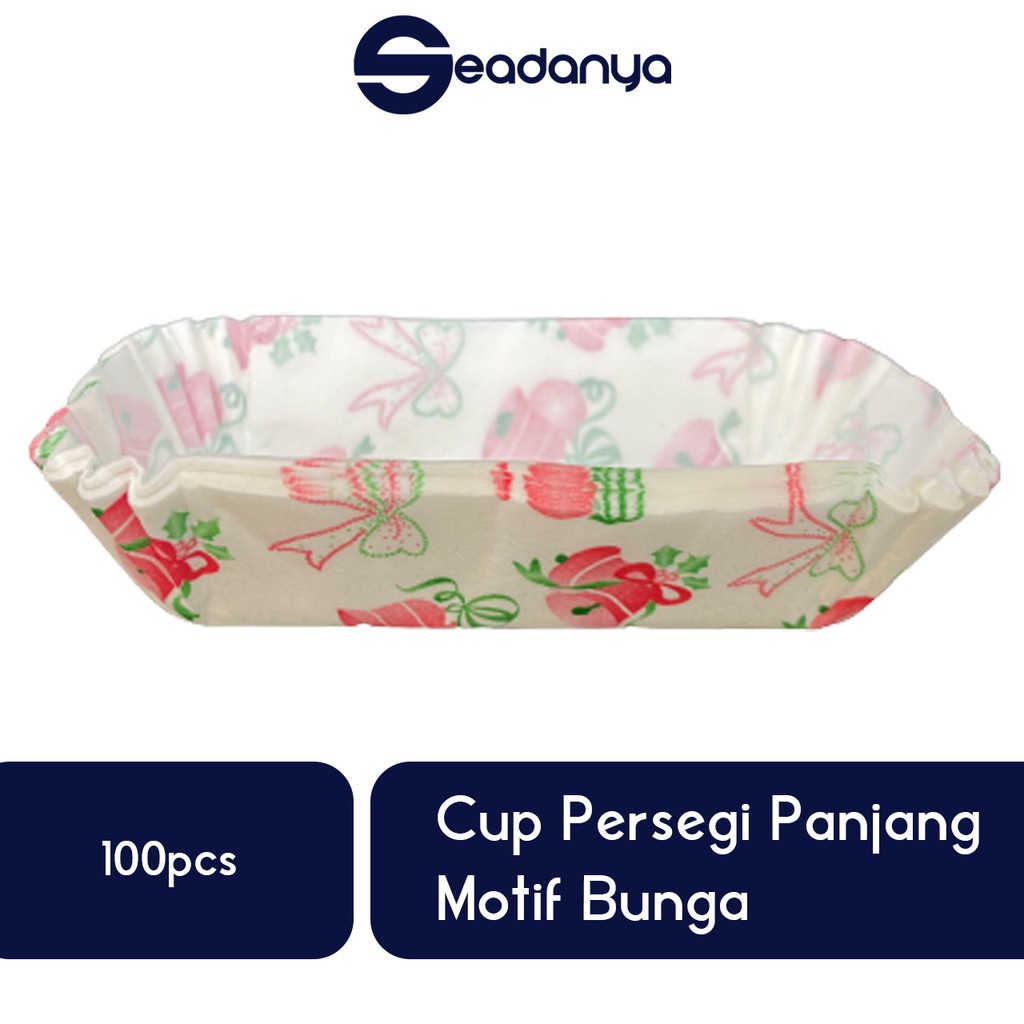 Jual Cup Cake Persegi Panjang Motif Bunga 100pcs (4246)-Cases Bolu/Roti ...