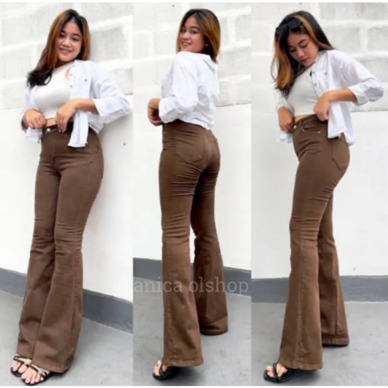 Jual Celana cutbray wanita coklat tua/celana jeans wanita cutbray
