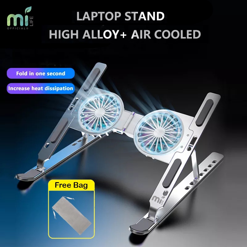 Gambar produk MILIFE Laptop Stand RGB Fan Cooling Foldable Aluminum Tablet Holder 1