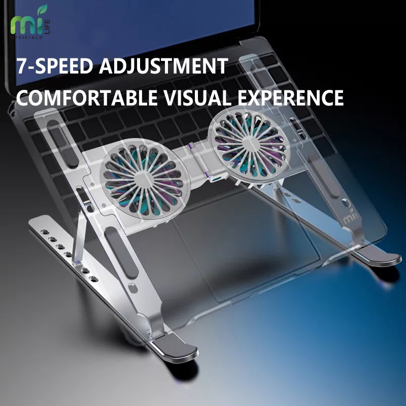 Gambar produk MILIFE Laptop Stand RGB Fan Cooling Foldable Aluminum Tablet Holder 2