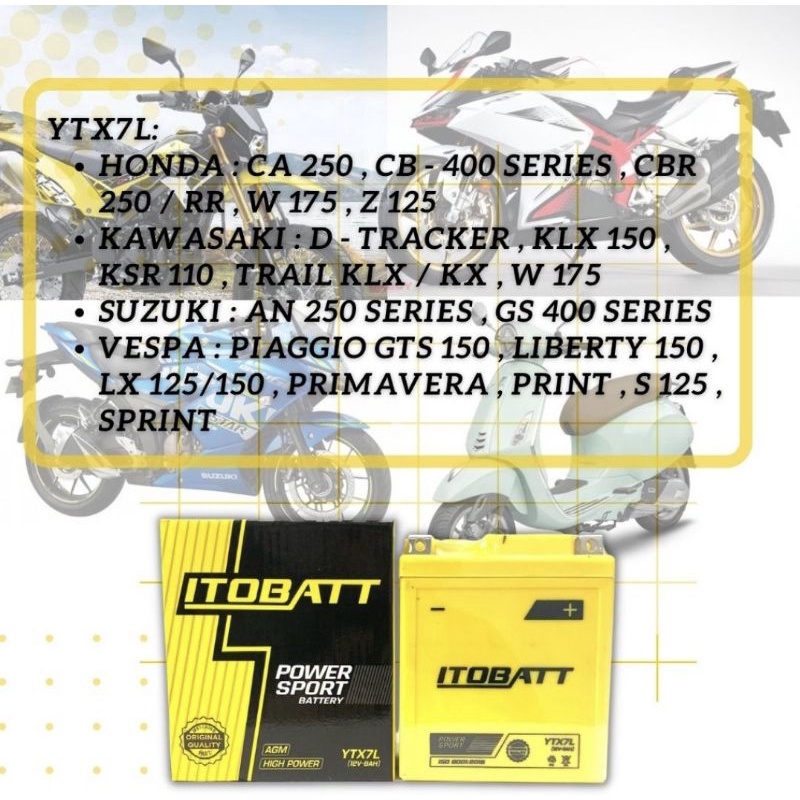 Jual AKI MOTOR KAWASAKI W175 / KLX 150 KLX 250 / D'TRACKER ITOBATT