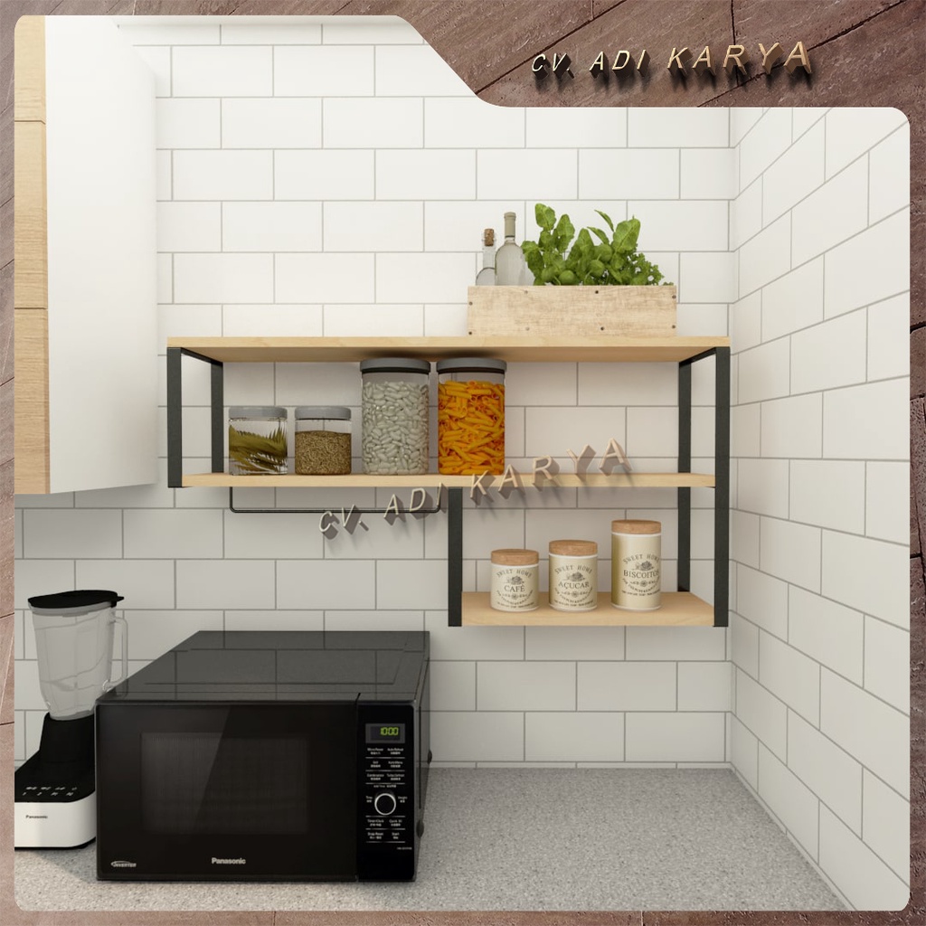 Jual Rak Dapur Minimalis Serbaguna Tempel Dinding Susun Kayu Besi ...