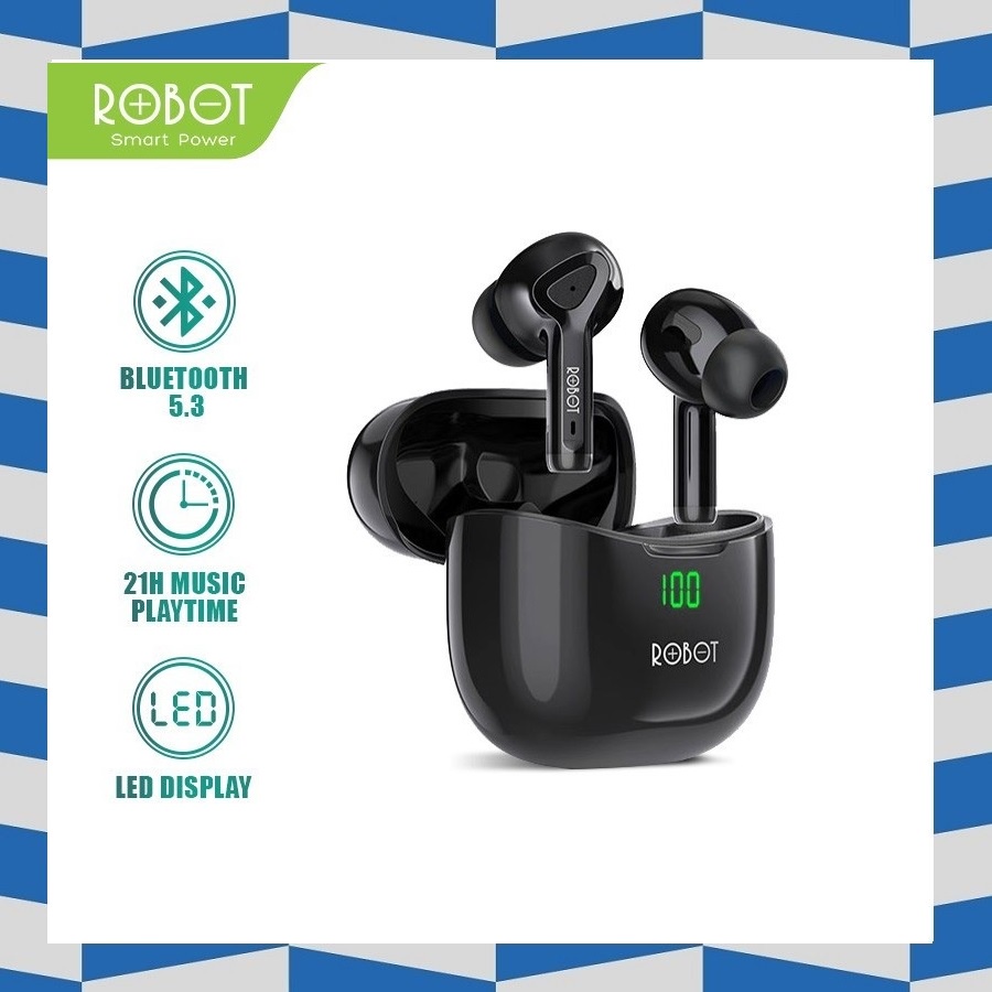 Jual Robot Airbuds T Plus Original Bt Tws Wireless Earphone Black