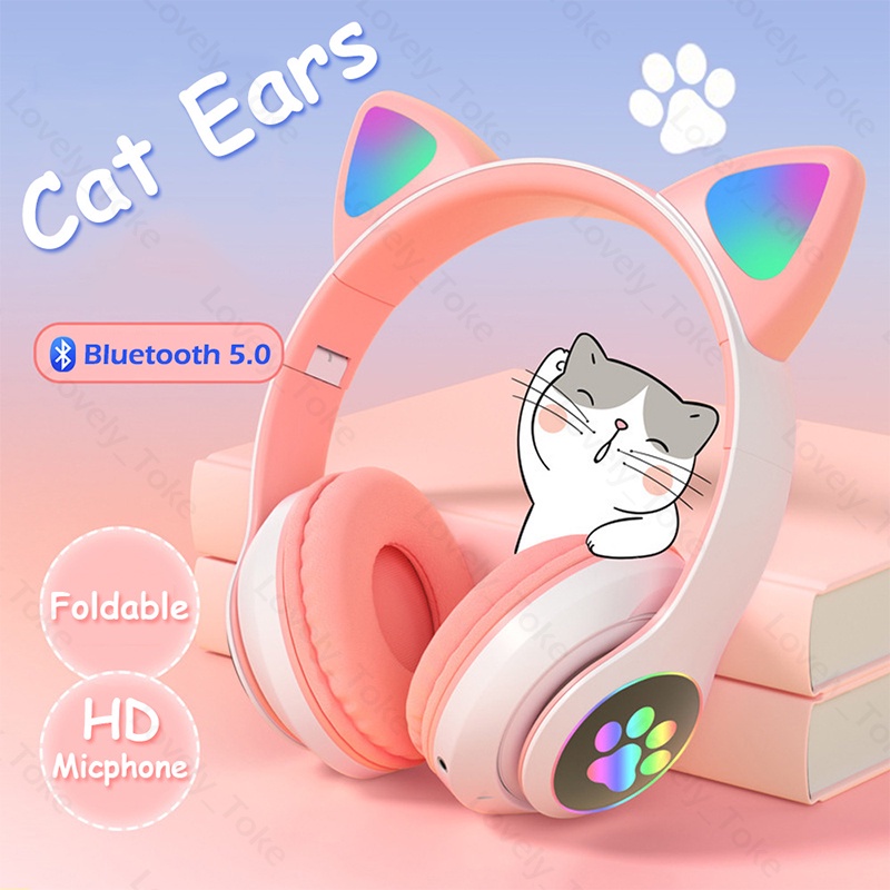 Jual STN-28 Lipat LED Cat Ear Bluetooth Headphone Dengan Mic HiFi ...