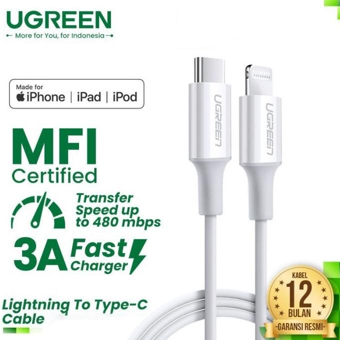 Jual UGREEN Kabel Charger USB Type C To Lightning 20W 1M 2M PD MFI 3A