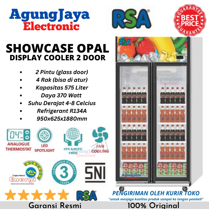 Jual SHOWCASE RSA OPAL 2 PINTU DISPLAY COOLER KULKAS MINUMAN 575 LITERS ...