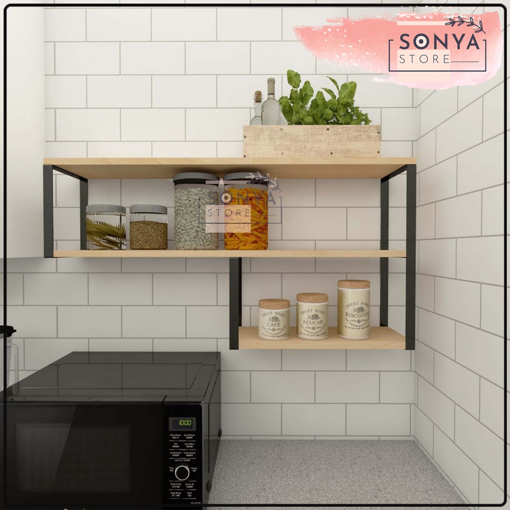 Jual Rak Dapur Minimalis Serbaguna Tempel Dinding Susun Kayu Besi ...
