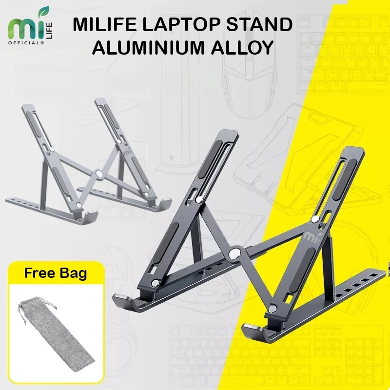 Milife laptop stand aluminium tablet holder foldable dudukan laptop portable