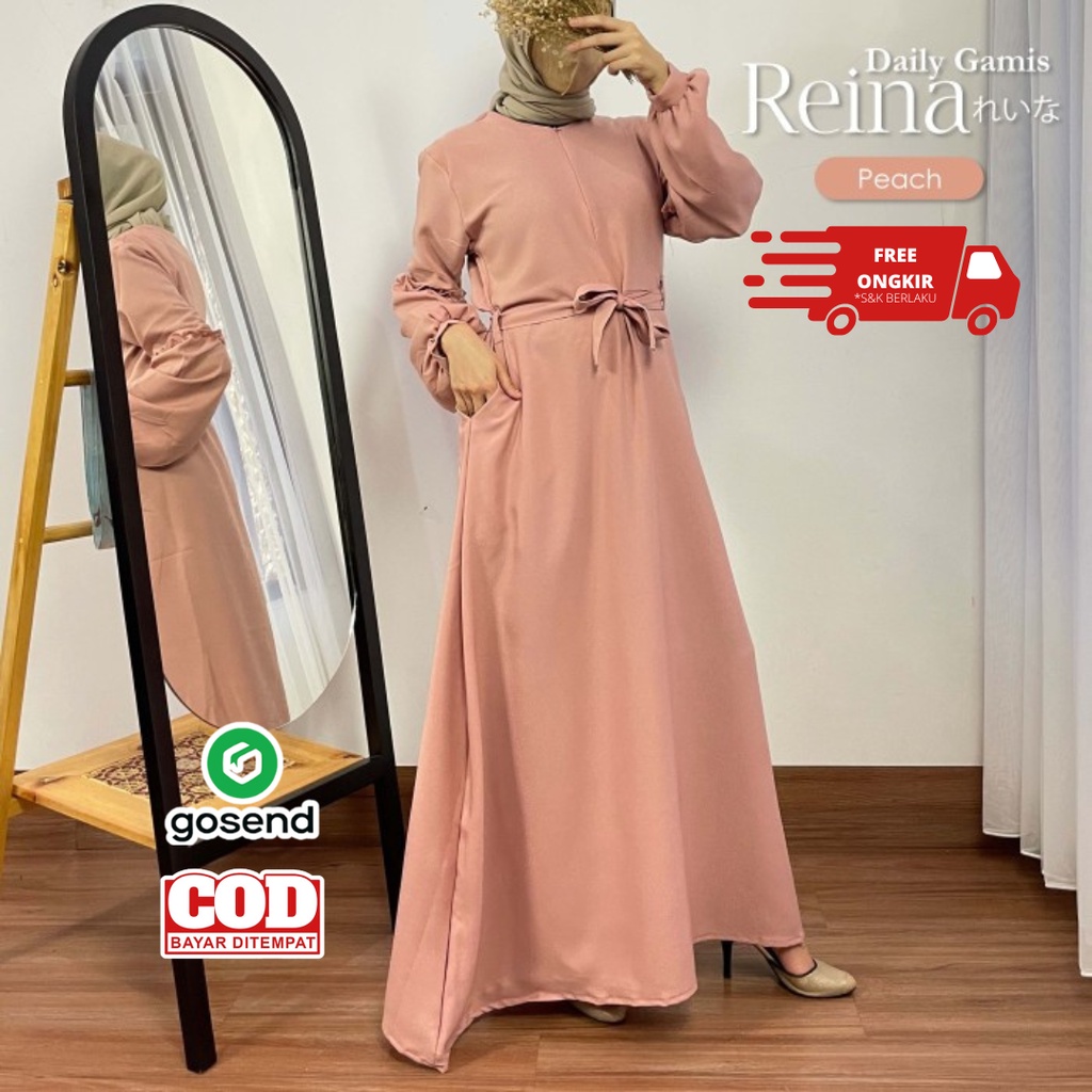 Jual Gamis Maxi Midi Long Dress Korea Kekinian Terbaru Reina PEACH