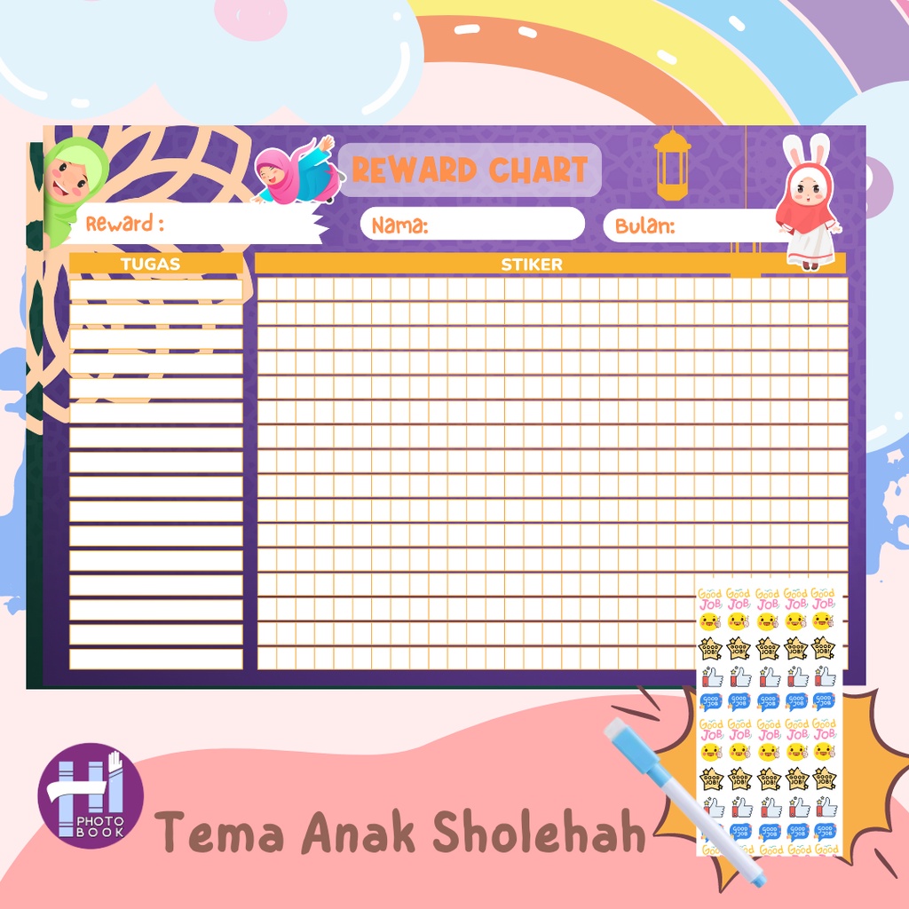 Jual Reward Chart Poster A3 Wipe & Clean free Sticker dan Spidol ...