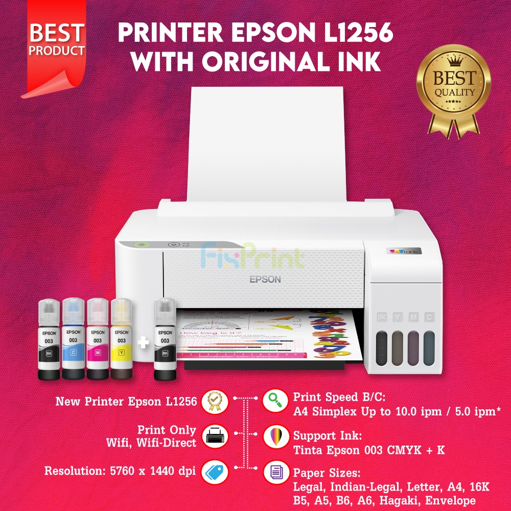 Jual Printer Epson L1250 Black Inktank Printer Epson L1256 White Single Function Print Wireless 8856