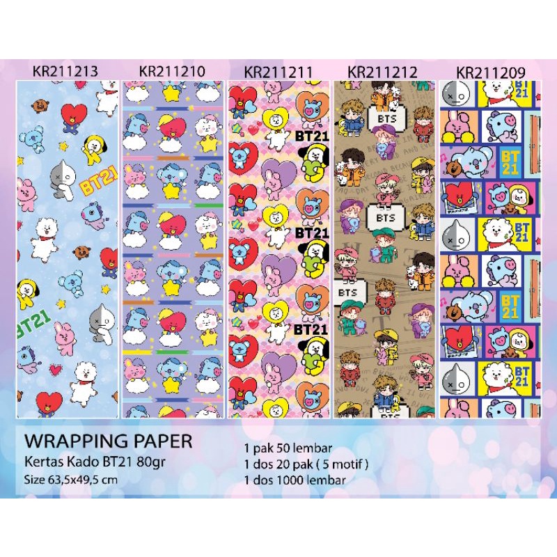 Jual Kertas Kado Korea, Kertas Kado BT21, bungkus kado, kertas kado