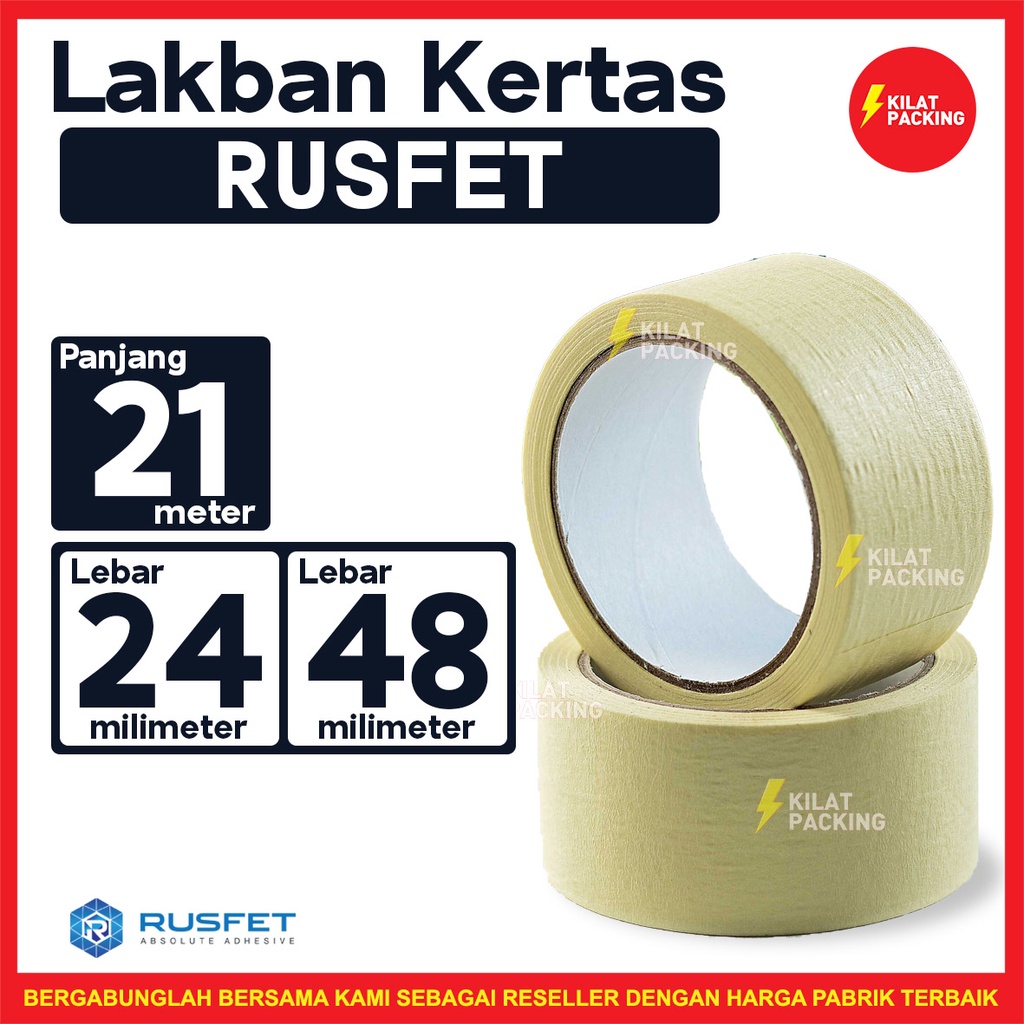 Jual RUSFET MASKING TAPE, LAKBAN KERTAS , (Uk : 24 mm, 48mm ) | Shopee ...