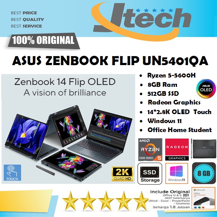 Jual ASUS ZENBOOK FLIP 14 UN5401QA RYZEN 5-5600H 8GB 512GB