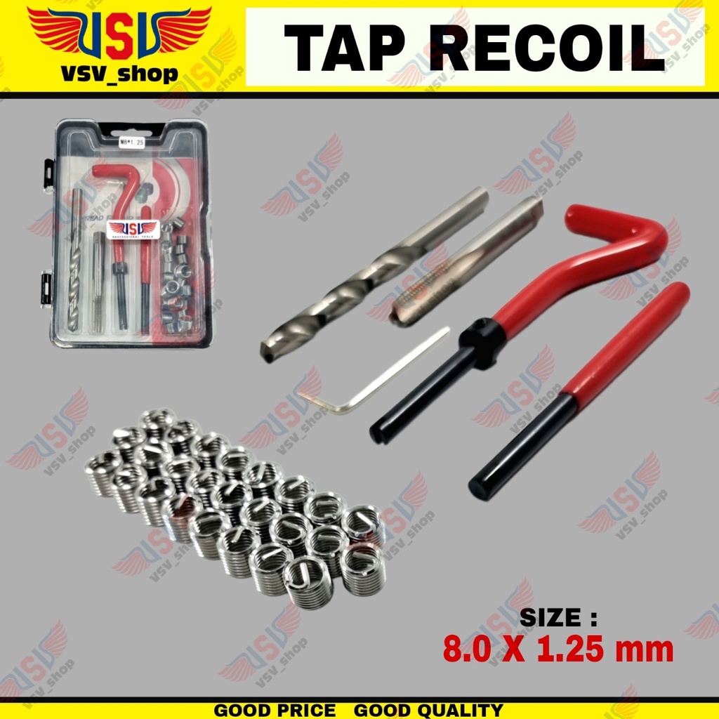 Jual Thread Repair Kit Set M8x1.25 Tap recoil Helicoil Hand Tap Alat Memperbaiki Drat Rusak