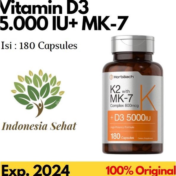 Jual Horbaach Vitamin D3 125mcg 5000IU + K2 MK4 MK7 800mcg isi 180
