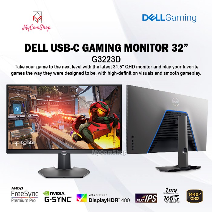 Jual DELL GAMING MONITOR 32 INCH USBC FAST IPS QHD 165HZ 1MS G3223D