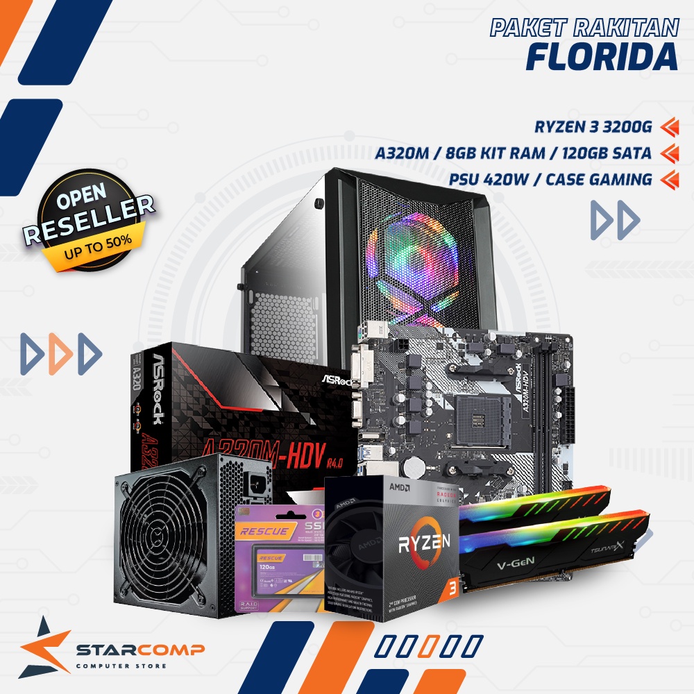 Jual PC Rakitan Ryzen 3 3200G A320M 8GB RAM 120GB SSD Paket Rakitan ...