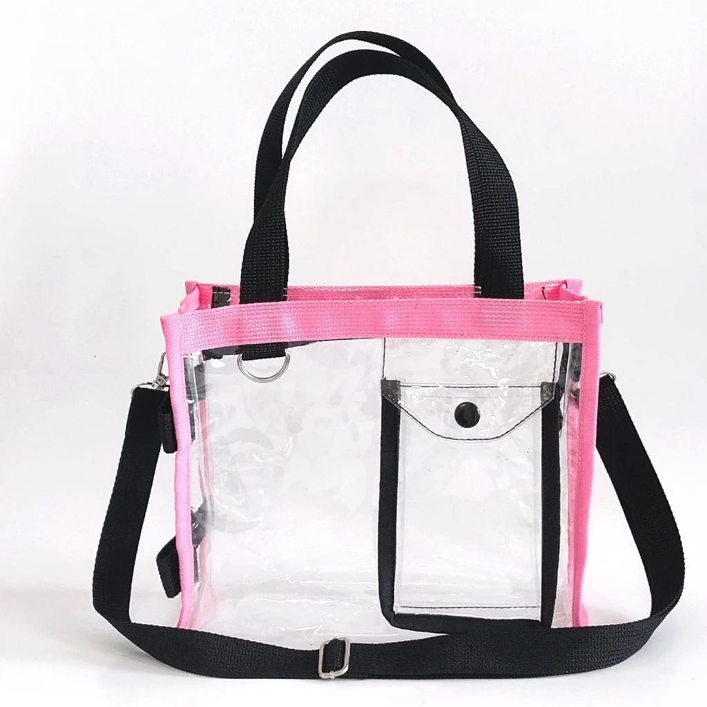 Tas Selempang Transparan Warna Hitam dan Merah Muda untuk Wanita