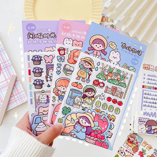 Jual 1 Set Isi 4 Lembar Stiker Cute Kawaii Momo Girl Sticker Aesthetic
