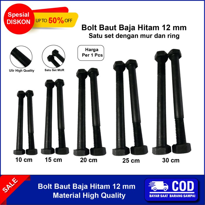 Jual Baut Mur Hitam Baja Ukuran Mm Kunci Ukuran Cm