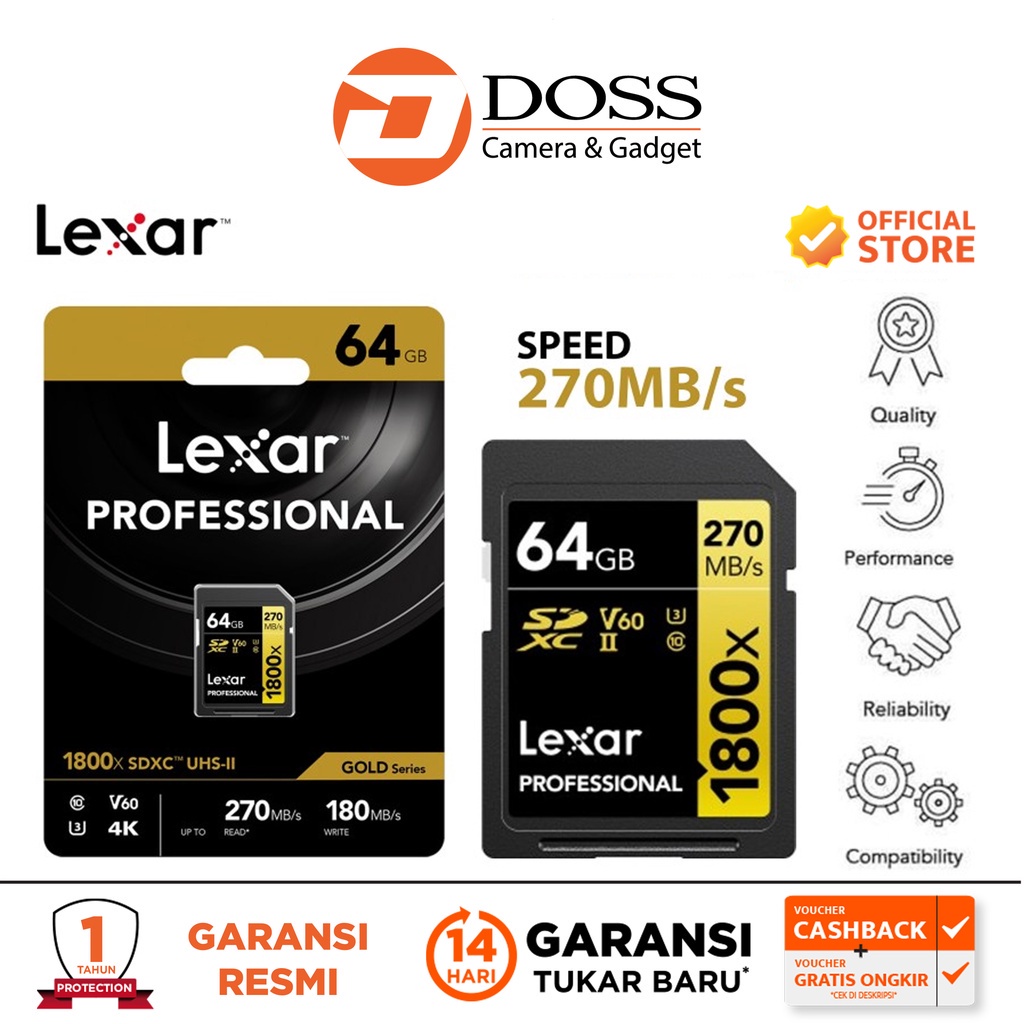 Jual Lexar 64GB Professional 1800x SDXC UHSII Memory Card / SD Card