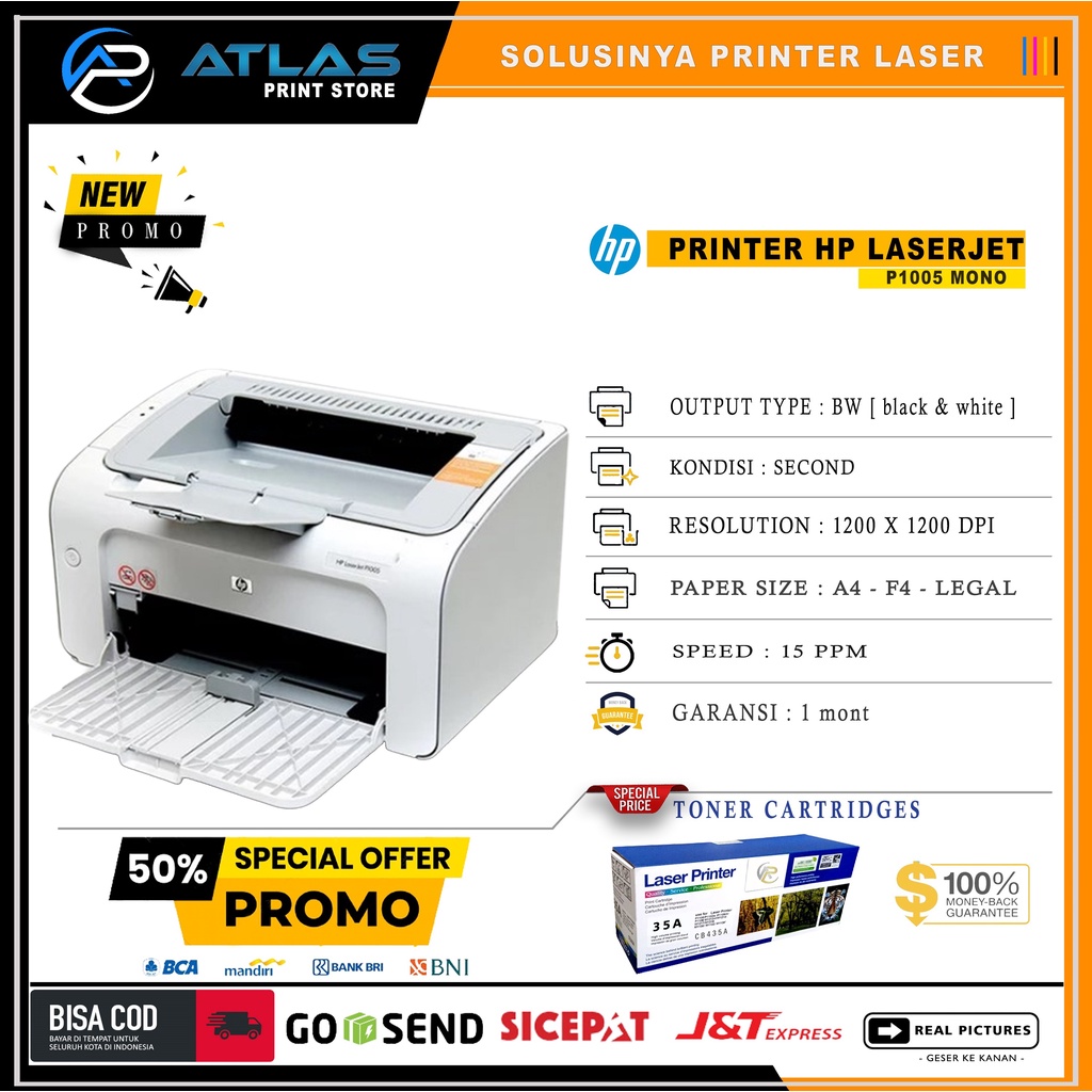 Jual Printer Hp laserjet P1005 laser mono BW Black White Murah