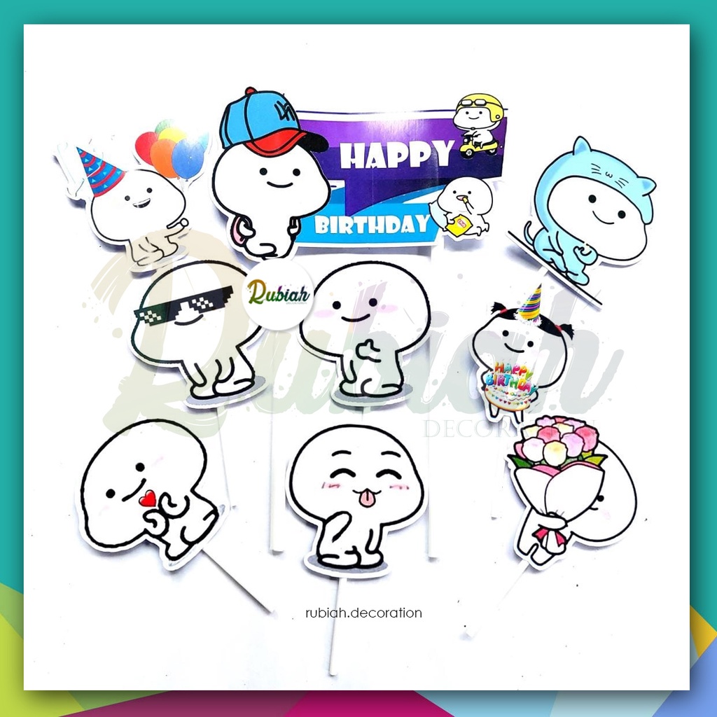 Jual Topper Cake Stiker Pentol 1 set / Hiasan kue ulang tahun Happy
