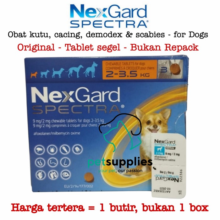 Jual Obat Kutu Anjing Demodex Scabies Nexgard Spectra Xs Harga Tab