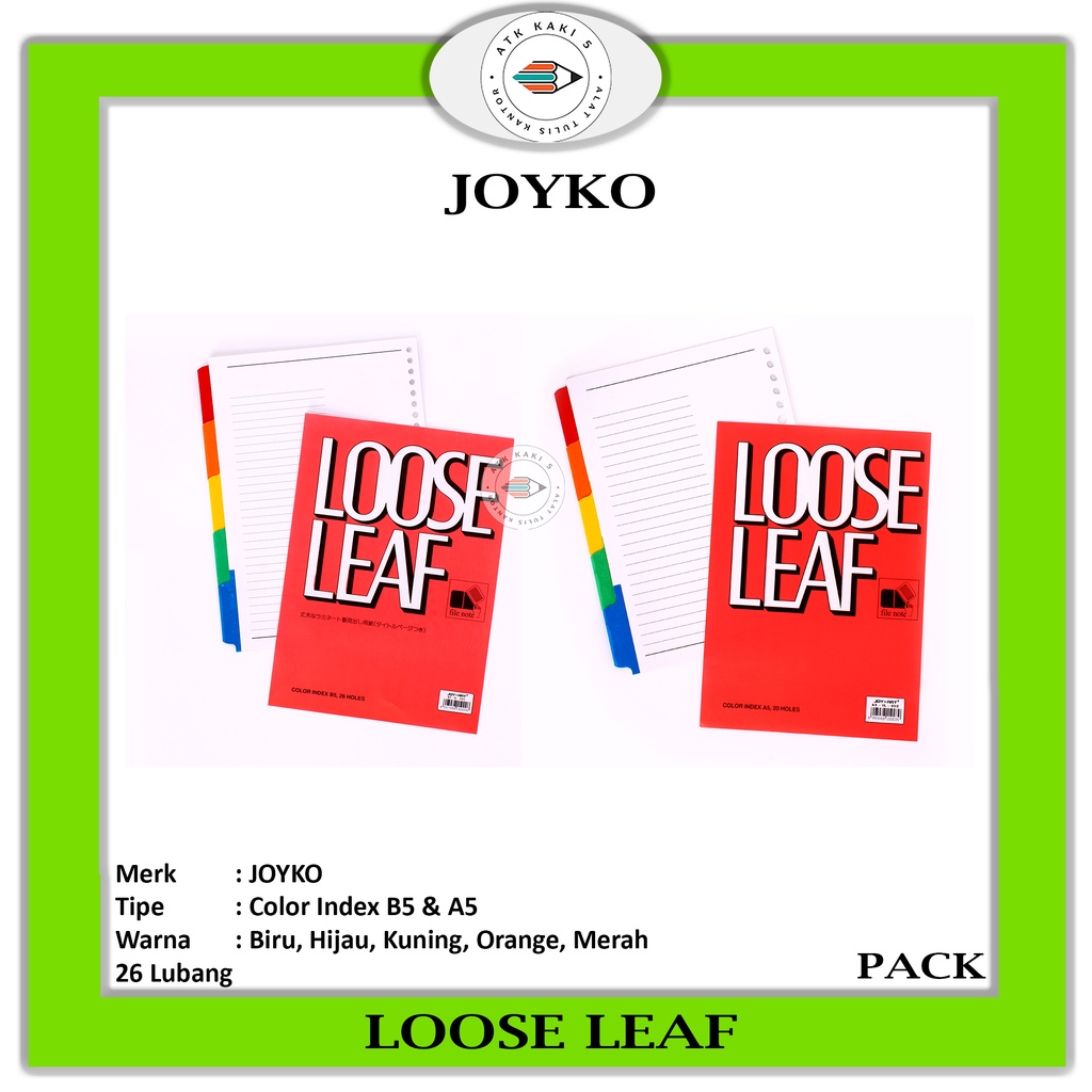 Jual JOYKO - Joy Art Note Loose Leaf Pembatas Binder Index Mark A5 - B5 ...