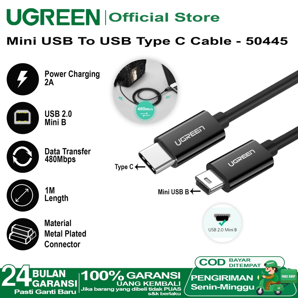 Jual UGREEN Kabel Data USB-C To Mini USB Charger 2A Up To 480Mbps ...