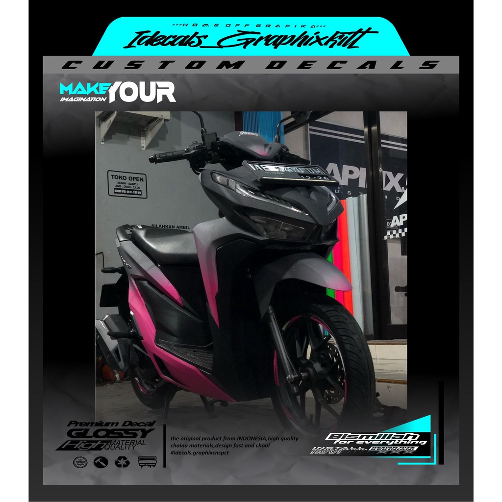 Jual 00443 sticker decals fullbody honda vario 150 new tema garis hitam