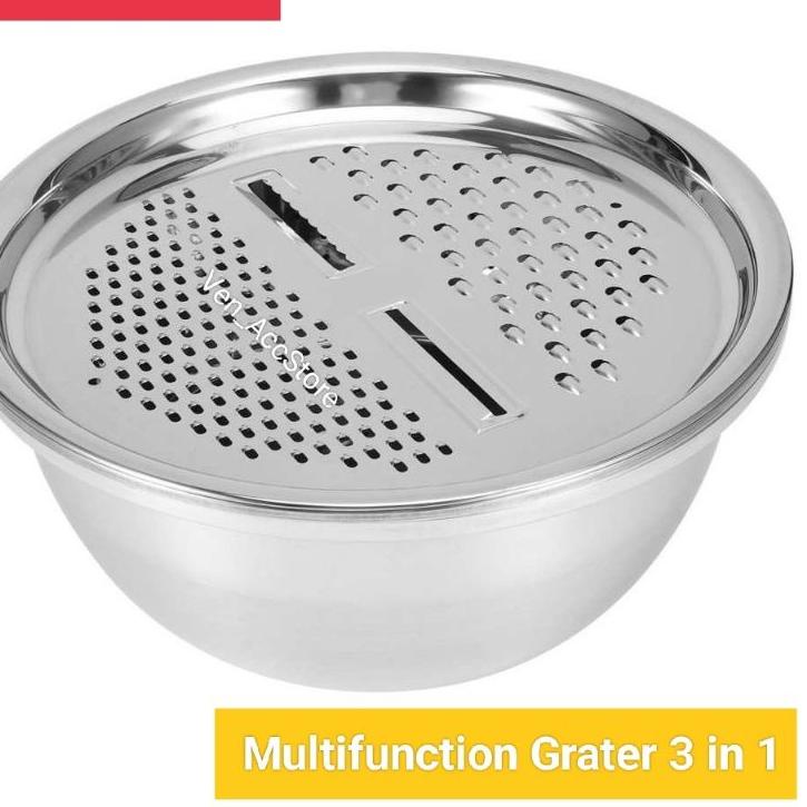 3 In 1 Stainless Steel Grater Shredder Slicer With Colander Drain Basin Bowl For Vegetables Fruits Salad As Washing Basket In Kitchen