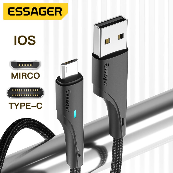 Jual Essager Mikro Tipe C Ios Kabel Pengisian Cepat Lampu Led Usb Ke