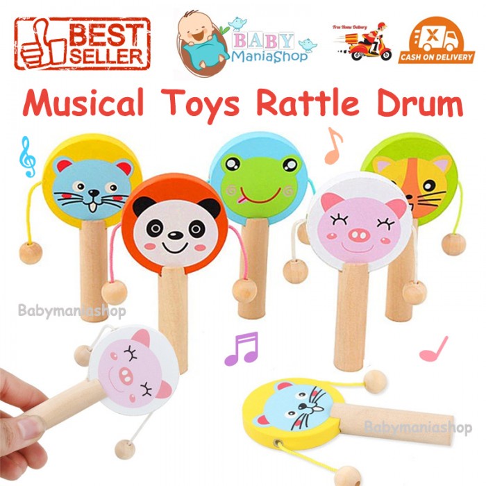 Jual MAINAN MUSIK ANAK BAYI RATTLE DRUM TEPUK KAYU MONTESSORI CLAPPER ...