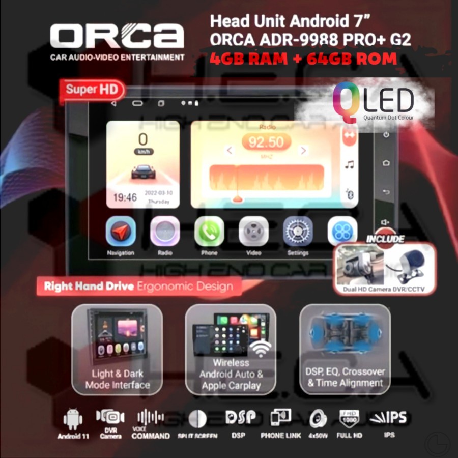 Jual ORCA ADR9988 PRO+ G2 Series 7 Inch 4/64GB Android + Dual Camea