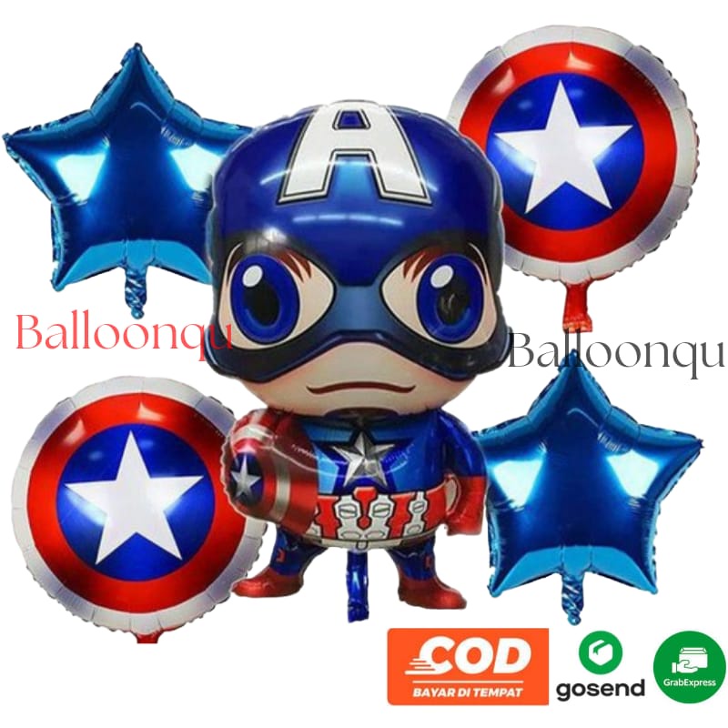 [Paket] Dekor Balon Captain Kapten Amerika Simple Hemat / Paket Kids Ulang Tahun