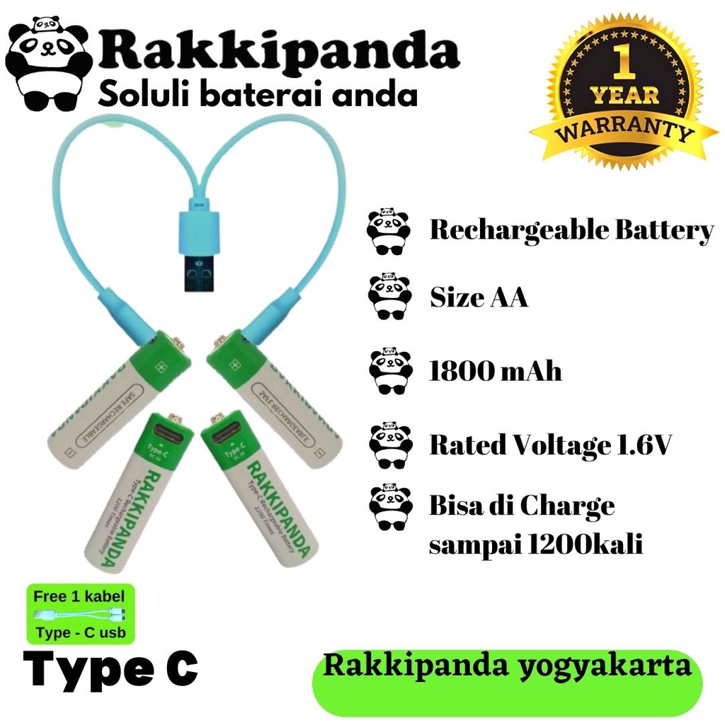 Jual Baterai RakkiPanda Battery Type-C USB Rechargeable ukuran AA - 4 ...