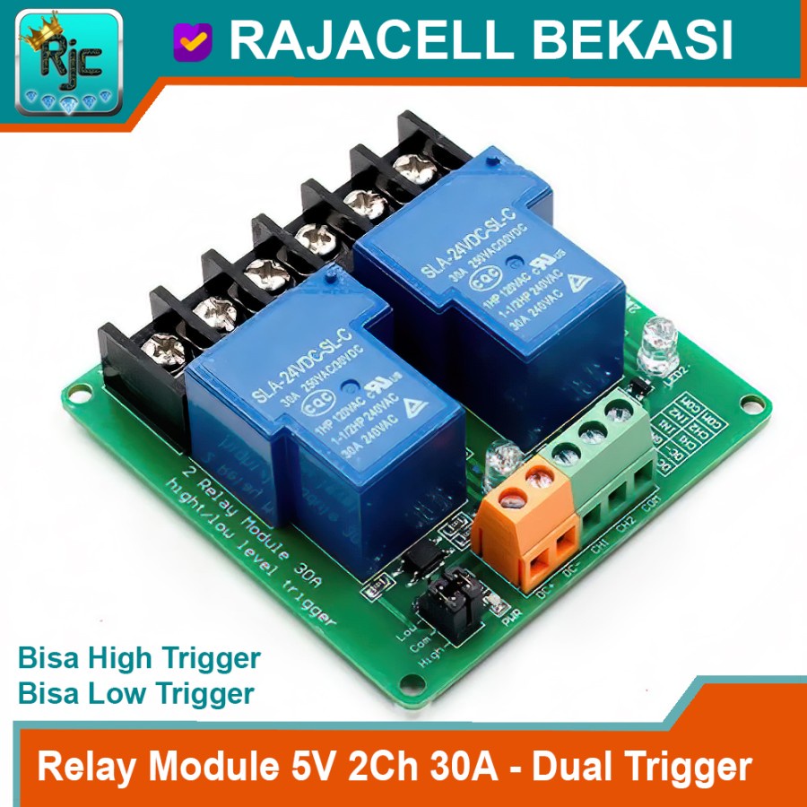 Jual Relay module Arduino 2ch 30A Input Bisa High dan Low Active ...