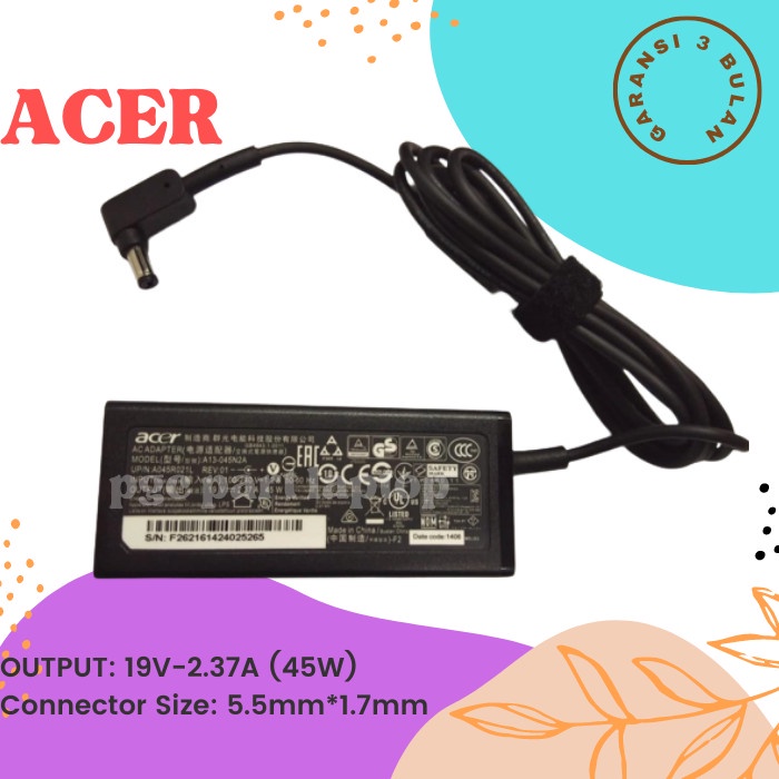 Jual Charger Acer TravelMate P246 P249 P257 P259 P446 P449 P2410 19v 2 ...