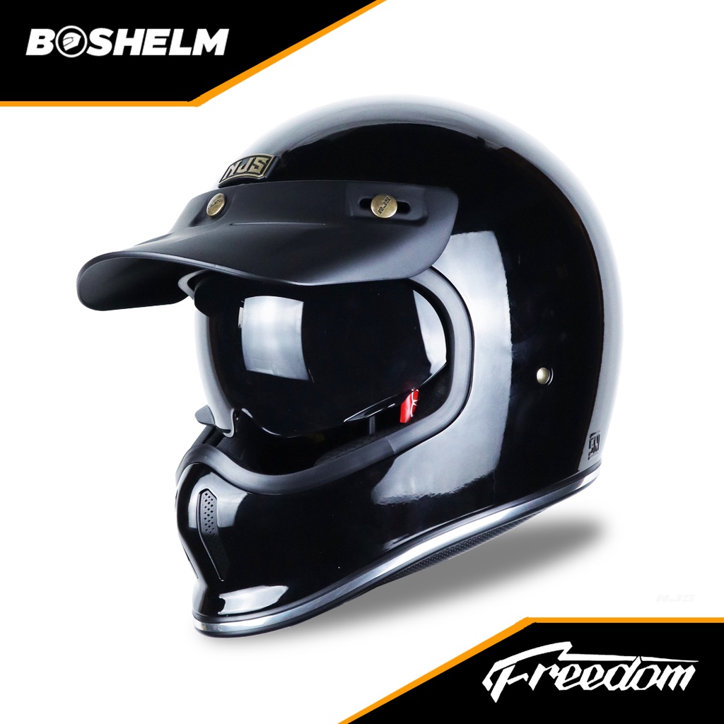 Jual BOSHELM Helm NJS Freedom Solid HITAM GLOSSY Helm Full Face SNI ...