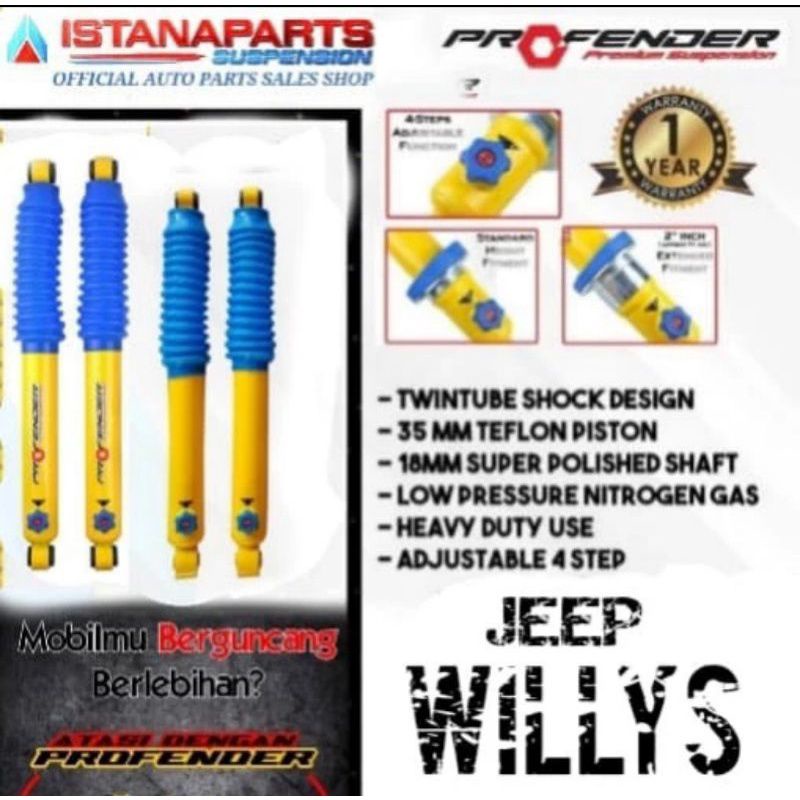 Jual SHOCK BREAKER PROFENDER ADJUSTABLE JEEP CJ WILLYS DEPAN ORIGINAL