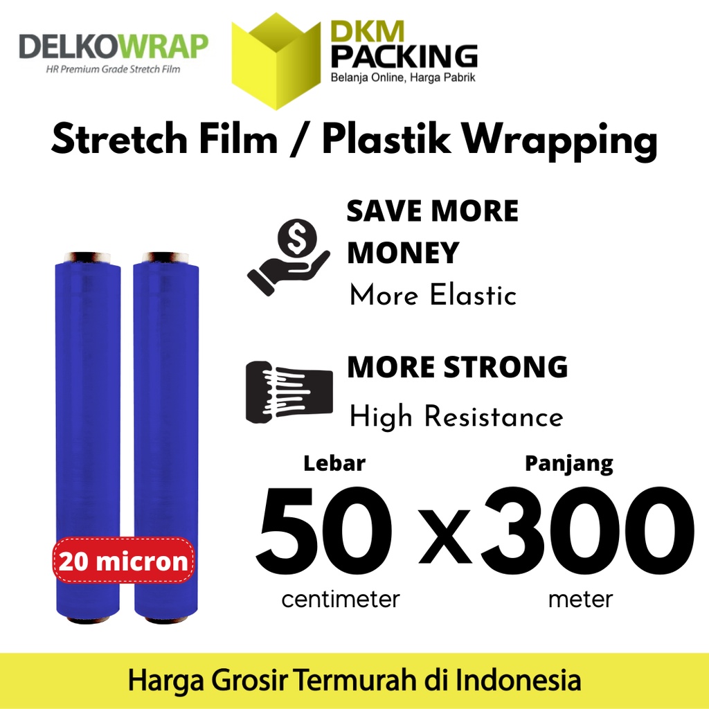 Jual Plastik Wraping Stretch Film 50cm X 150m DELKOWRAP BIRU WRAPPING ...