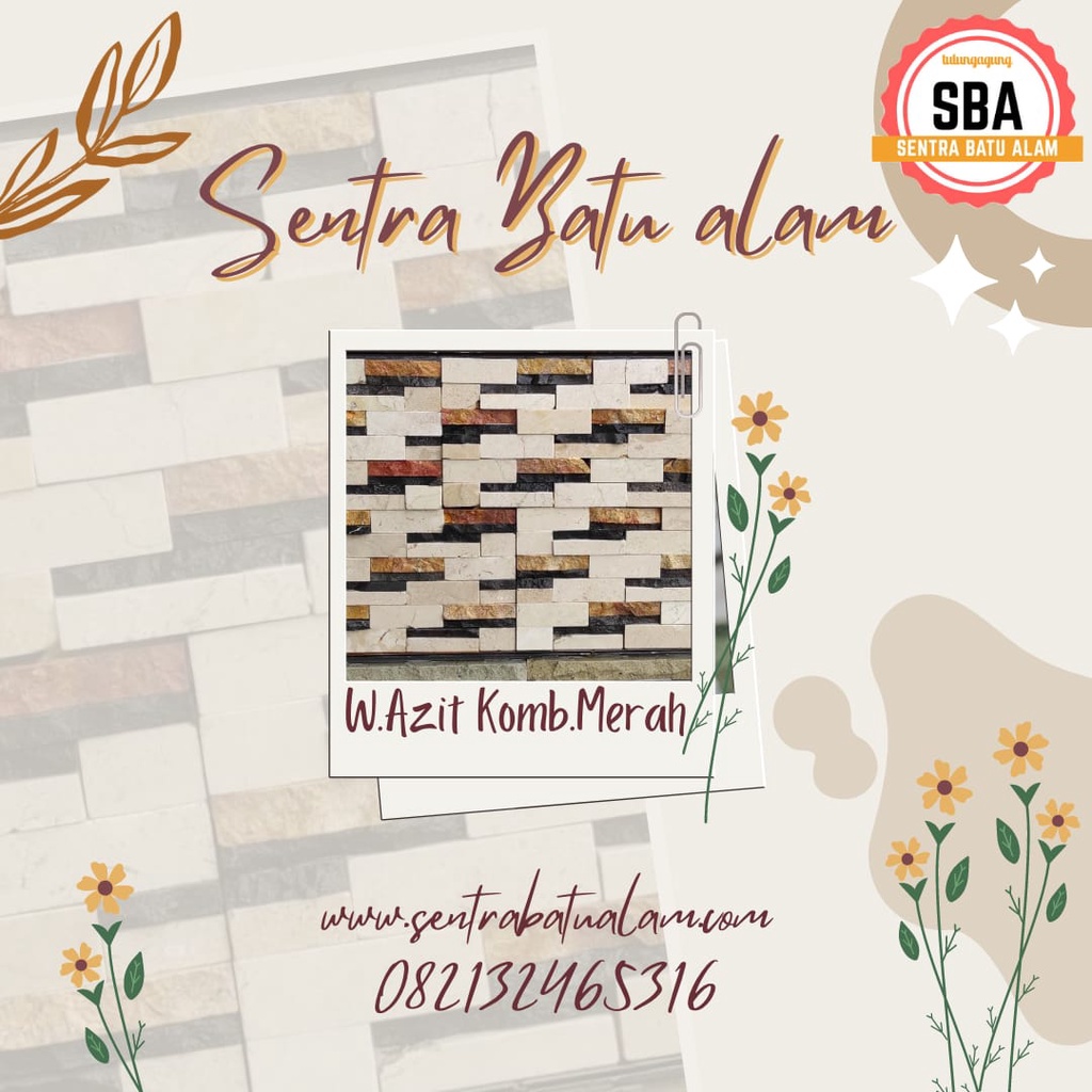 Jual BATUALAM,WALLCADING BATU ALAM AZIT KOMBINASI MERAH UK.20CMX40CM ...