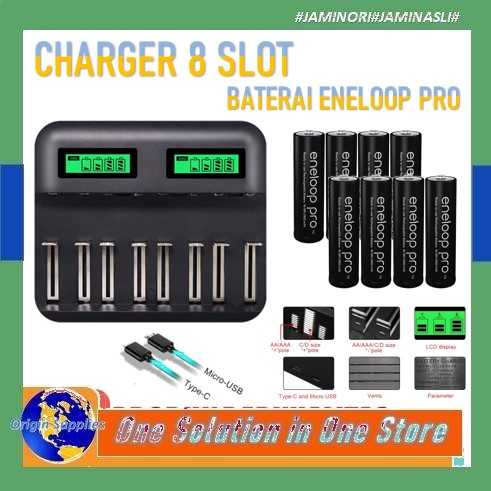 Jual Paket Eneloop PRO + Charger AA / AAA D 8 Slot for enelop - BATERE ...