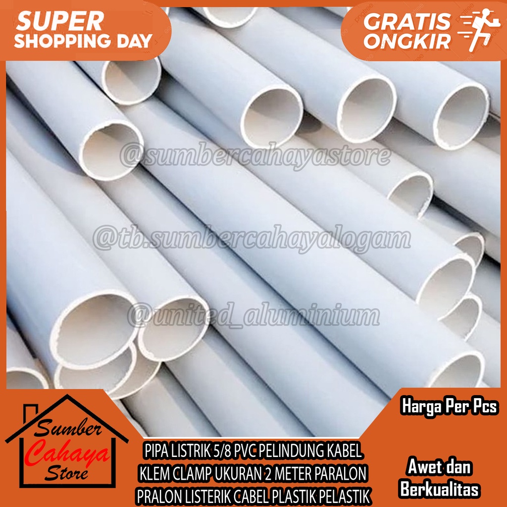 Jual PIPA LISTRIK 5/8 CONDUIT PVC PUTIH PELINDUNG KABEL KLEM CLAMP ...