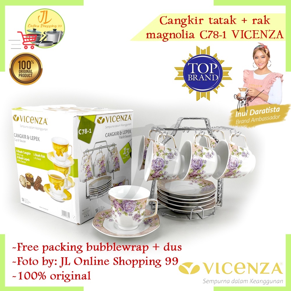 Jual Vicenza Cangkir Set Rak C 78 1 Motif Magnolia Tea Set Cangkir Set Mewar Original 8584