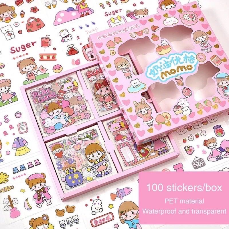 Jual [FaFi] 100 Lembar momo box Stiker Motif Kartun Korea Anti Air ...